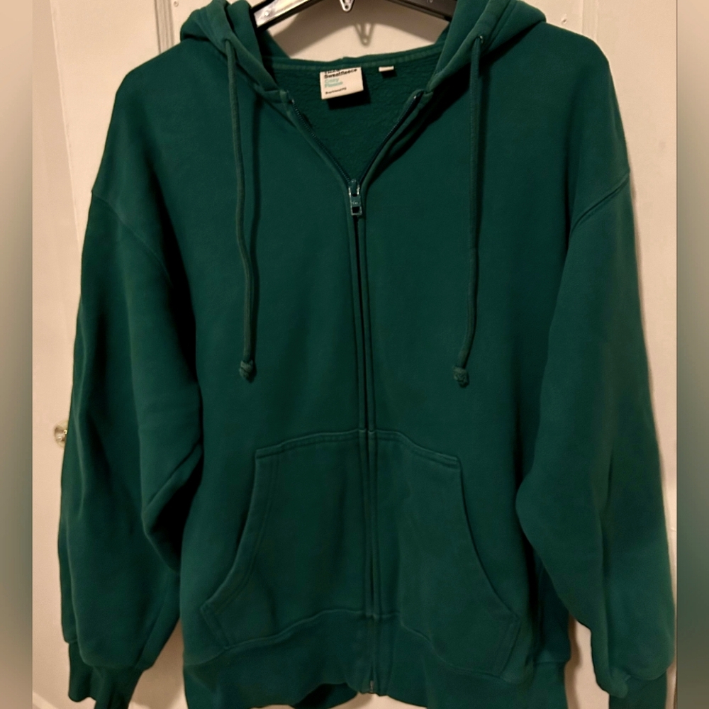 Aritizia TNA Sweatfleece Cozy Fleece Boyfriend Fit Zip Hoodie Green